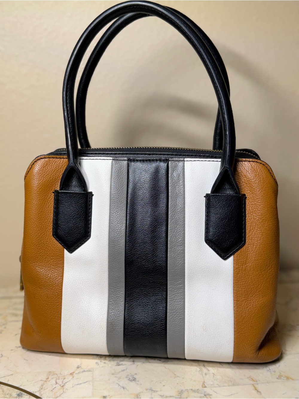 Vintage Fossil Striped Leather Satchel - Picture 3 of 15